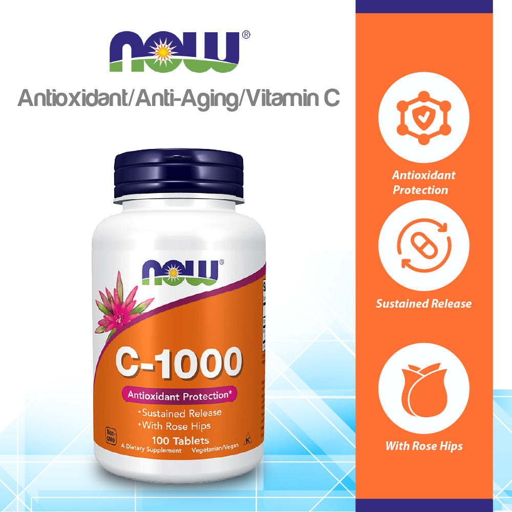 NOW Foods Vitamin C-1,000 with Rose Hips, Sustained Release, Antioxidant Protection, 100 Tablets Vitamins & Supplements NOW Foods USA