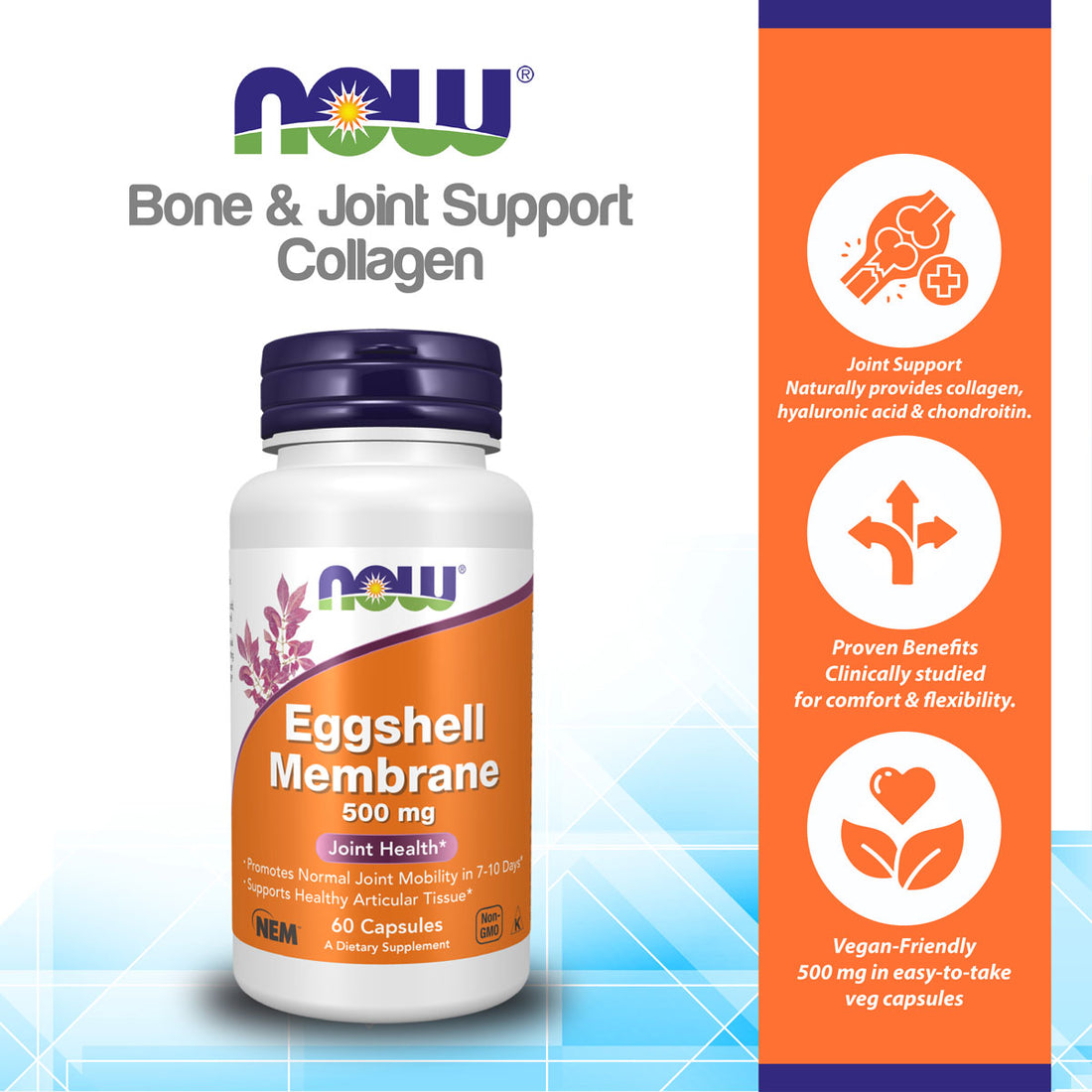NOW Supplements, Eggshell Membrane (A Unique Biological Matrix Composed of Major Joint Constituents) 500 mg, 60 Veg Capsules Vitamins &amp; Supplements NOW Foods USA