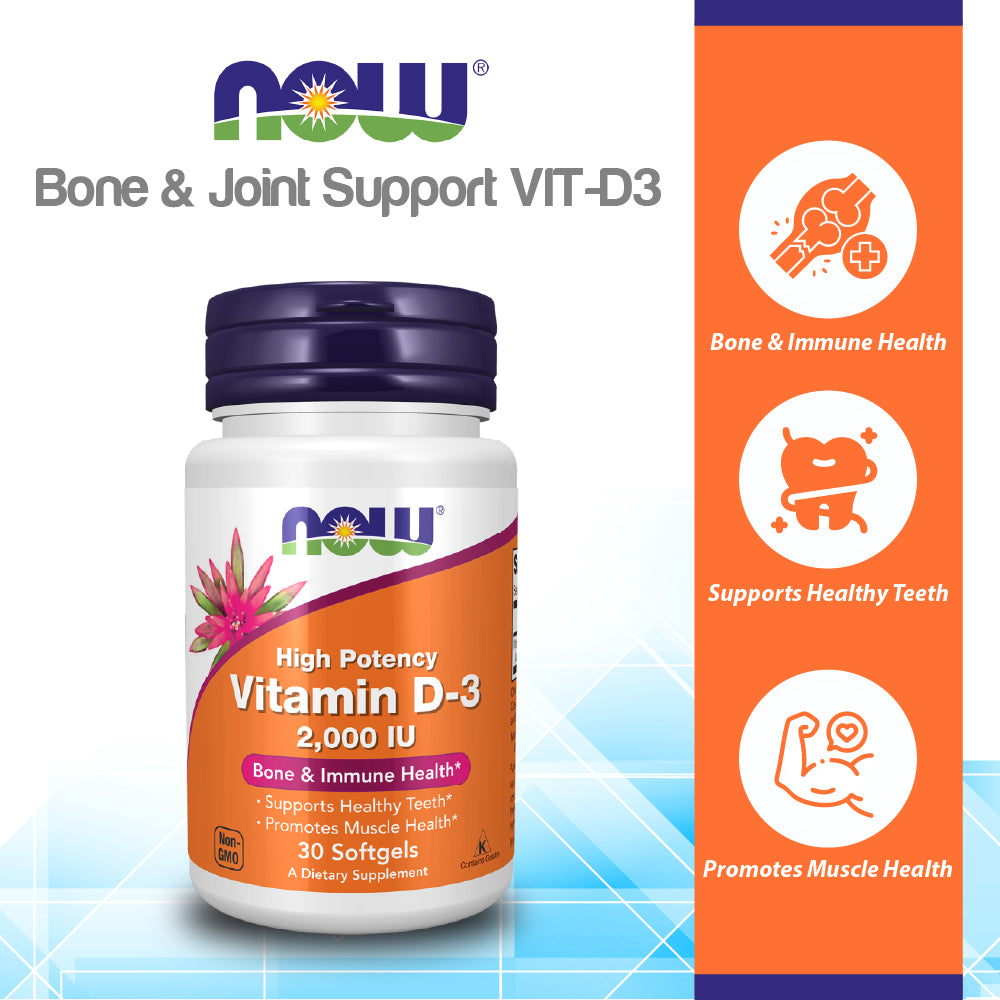NOW Supplements, Vitamin D-3 2,000 IU, High Potency, Structural Support*, 30 Softgels Vitamins &amp; Supplements NOW Foods USA