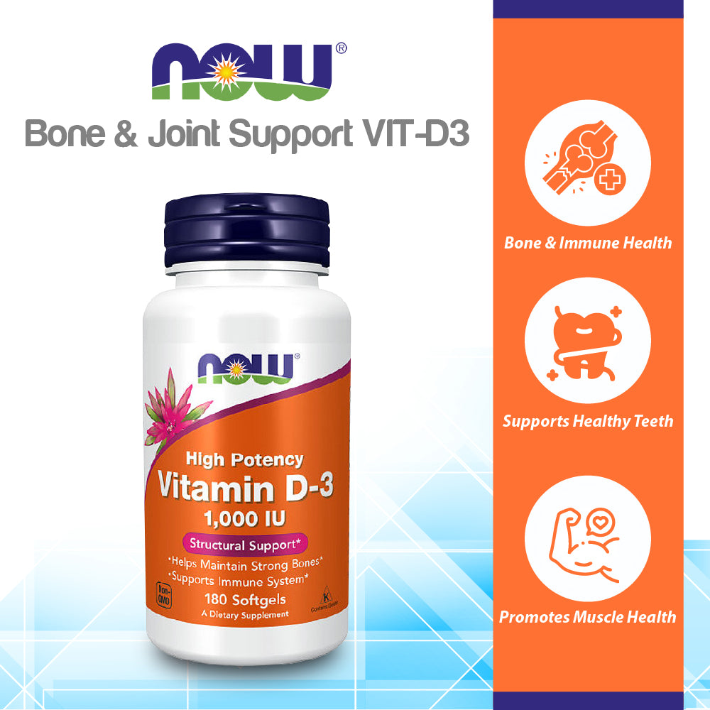 NOW Supplements, Vitamin D-3 1,000 IU, High Potency, Structural Support*, 180 Softgels Vitamins & Supplements NOW Foods USA