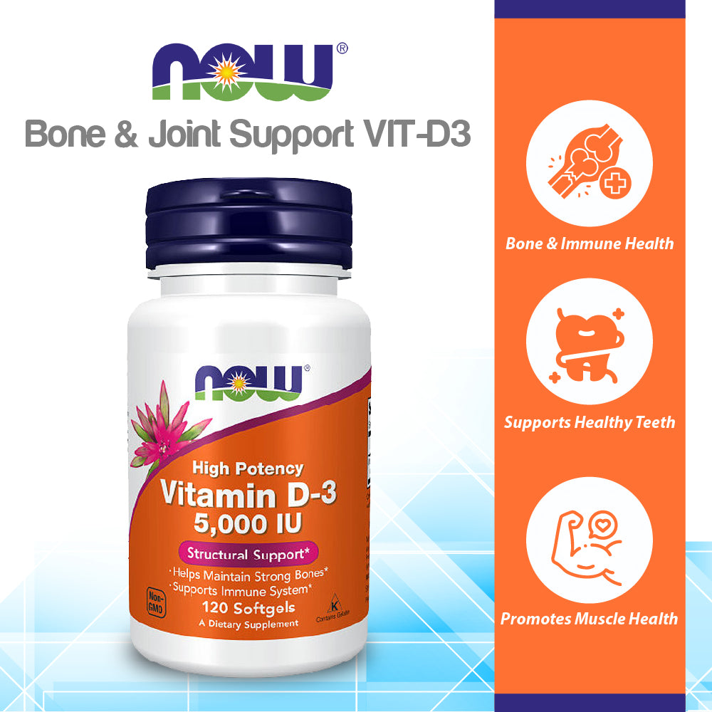NOW Supplements, Vitamin D-3 5,000 IU, High Potency, Structural Support*, 120 Softgels Vitamins & Supplements NOW Foods USA