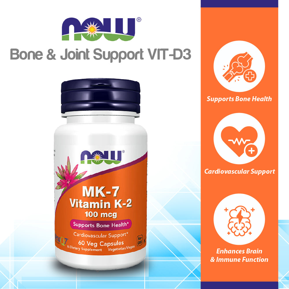 NOW Supplements, MK-7 Vitamin K-2 100 mcg, Cardiovascular Support*, Supports Bone Health*, 60 Veg Capsules Vitamins & Supplements NOW Foods USA