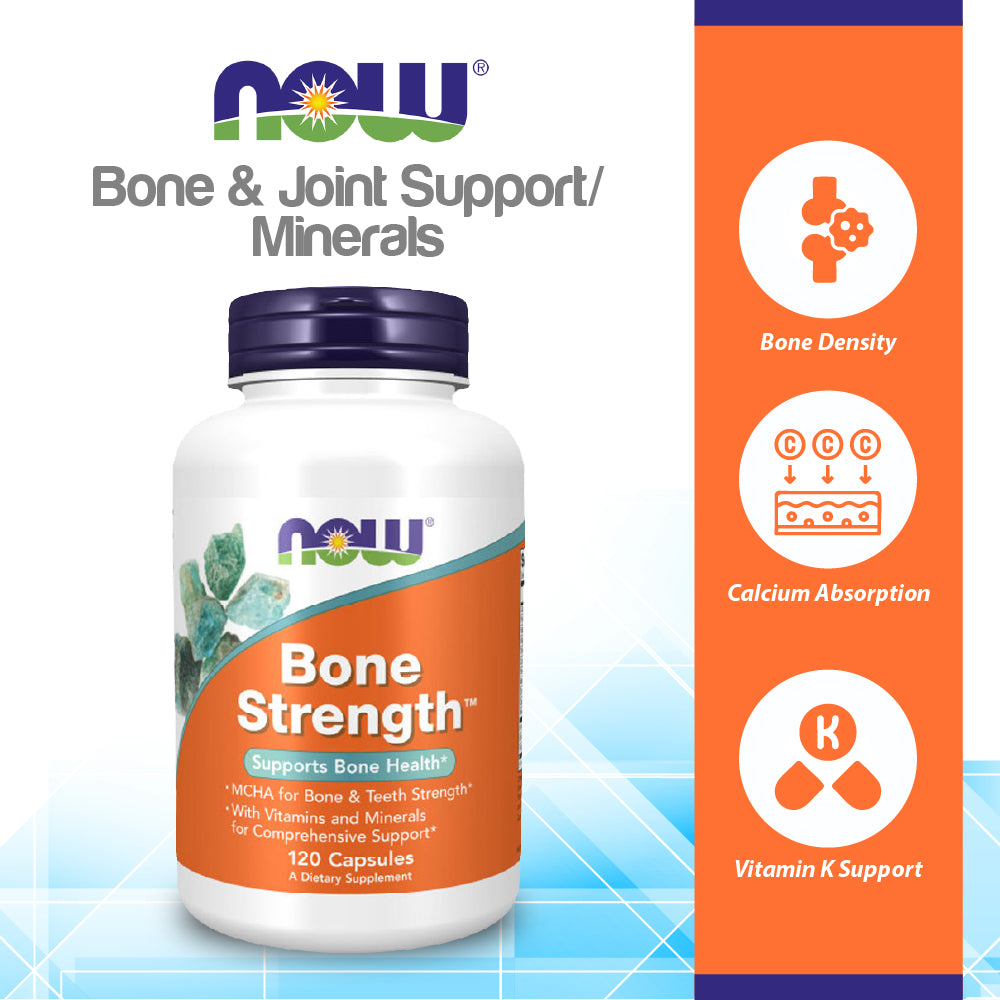 NOW Supplements, Bone Strength with Microcrystalline Hydroxyapatite (MCHA), Magnesium and Vitamins C,D and K, 120 Capsules Vitamins & Supplements NOW Foods USA