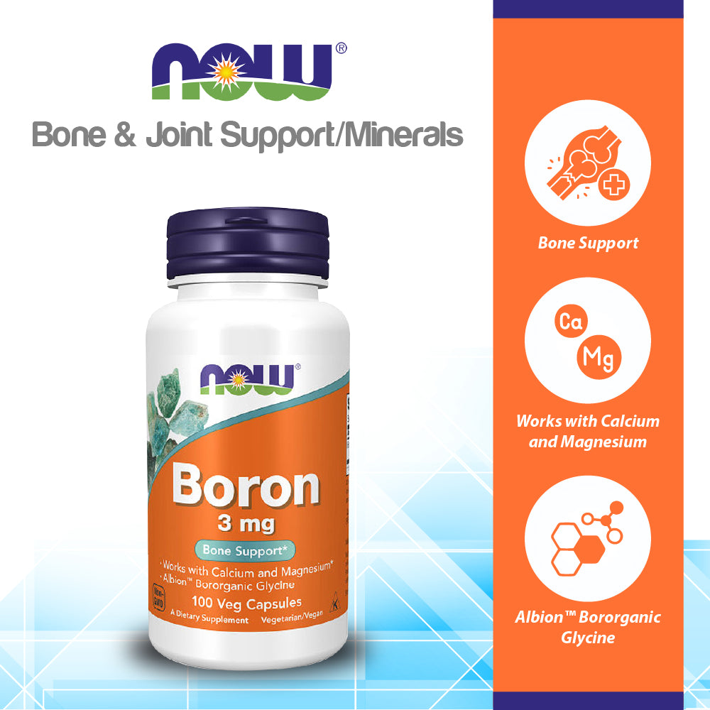 NOW Supplements, Boron 3 mg (Bororganic Glycine), Structural Support*, 100 Veg Capsules Vitamins &amp; Supplements NOW Foods USA