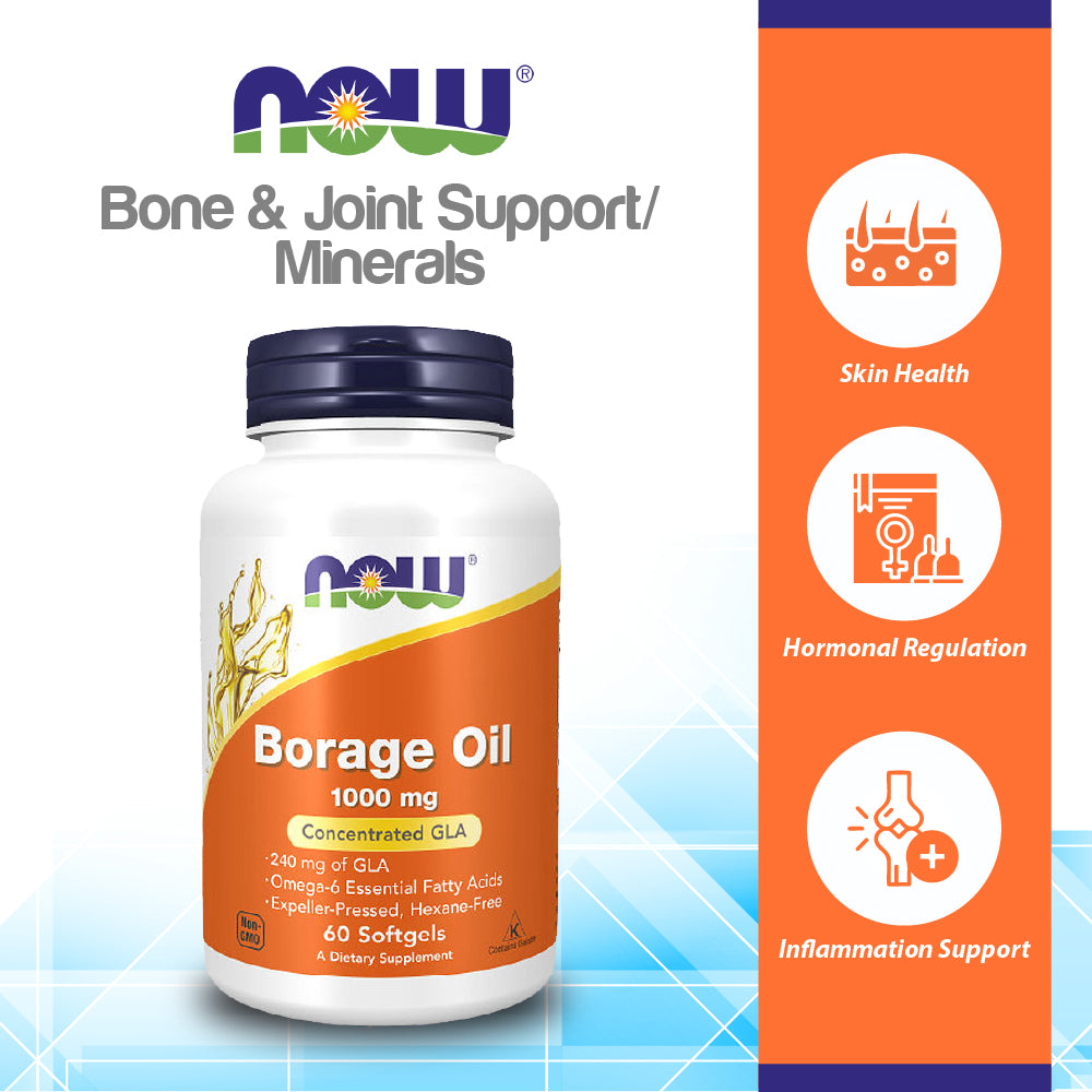 NOW Supplements, Borage Oil 1000 mg with 240mg of GLA (Gamma Linolenic Acid), 60 Softgels Vitamins &amp; Supplements NOW Foods USA