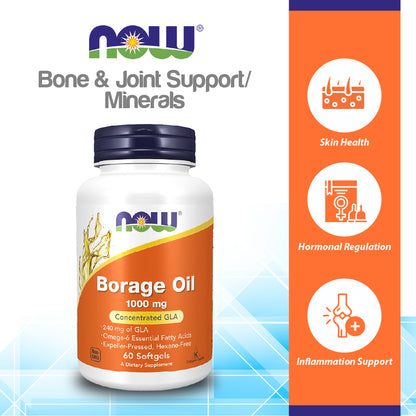 NOW Supplements, Borage Oil 1000 mg with 240mg of GLA (Gamma Linolenic Acid), 60 Softgels Vitamins &amp; Supplements NOW Foods USA