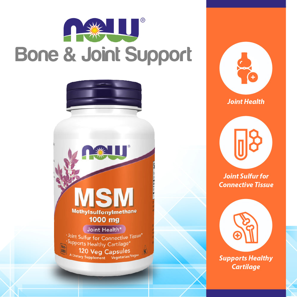 NOW Supplements, MSM (Methylsulfonylmethane) 1,000 mg, Joint Health*, 120 Veg Capsules Vitamins &amp; Supplements NOW Foods USA