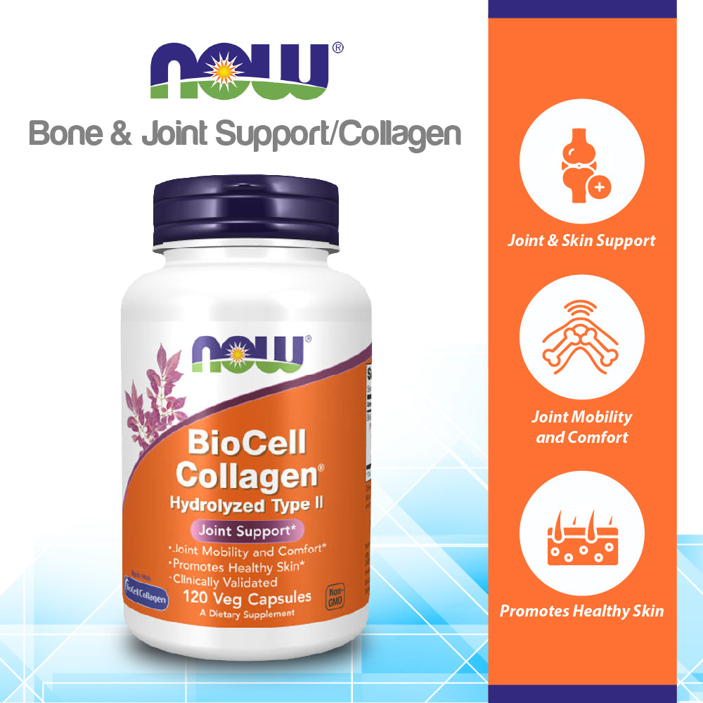 NOW Supplements, BioCell Collagen Hydrolyzed Type II, Clinically Validated, 120 Veg Capsules Vitamins & Supplements NOW Foods USA