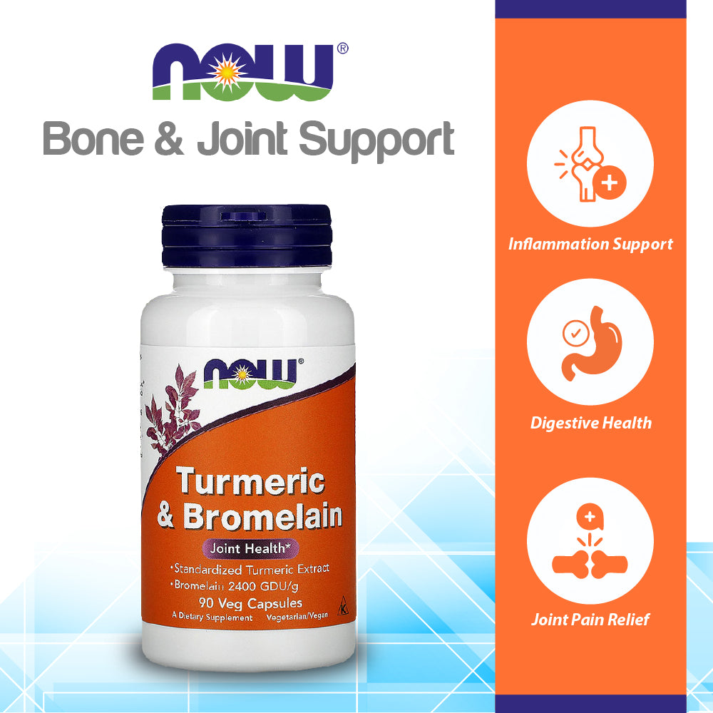 NOW Supplements, Turmeric &amp; Bromelain (Standardized Turmeric Extract) with Bromelain 2400 GDU/g, 90 Veg Capsules Vitamins &amp; Supplements NOW Foods USA