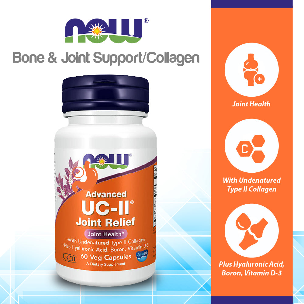 NOW Supplements, UC-II Advanced Joint Relief with Undenatured Type II Collagen, plus Hyaluronic Acid, Boron, Vitamin D-3, 60 Veg Capsules Vitamins & Supplements NOW Foods USA