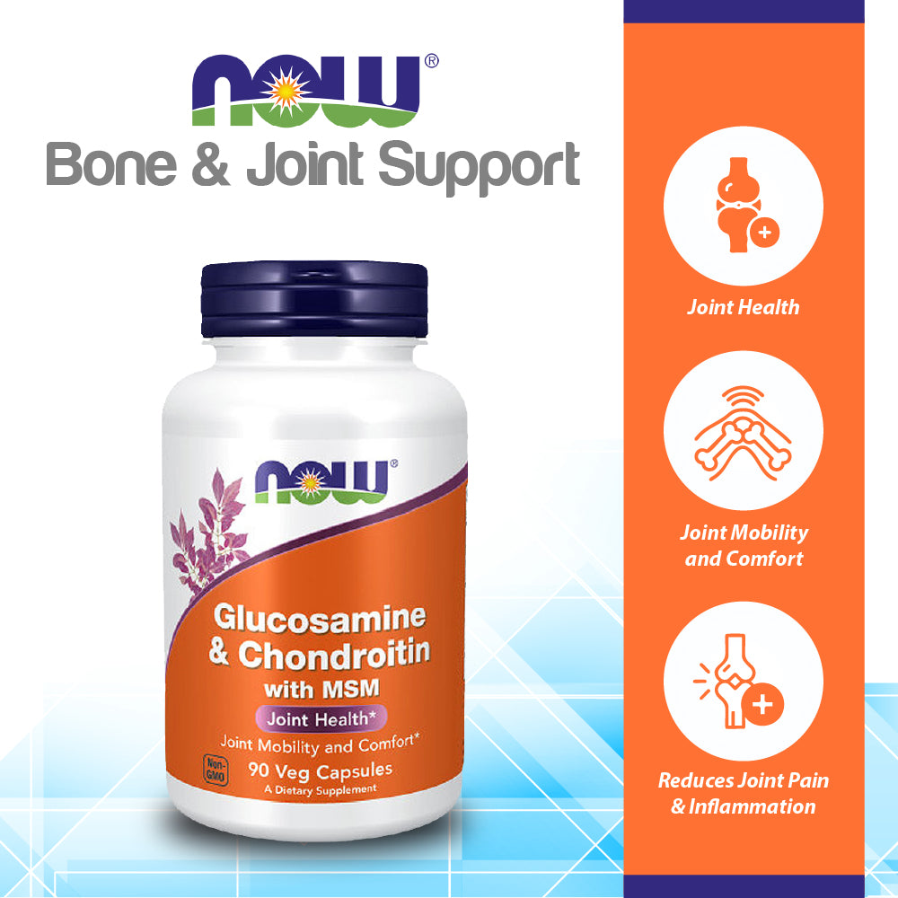 NOW Supplements, Glucosamine & Chondroitin with MSM, Joint Health, Mobility and Comfort*, 90 Veg Capsules Vitamins & Supplements NOW Foods USA
