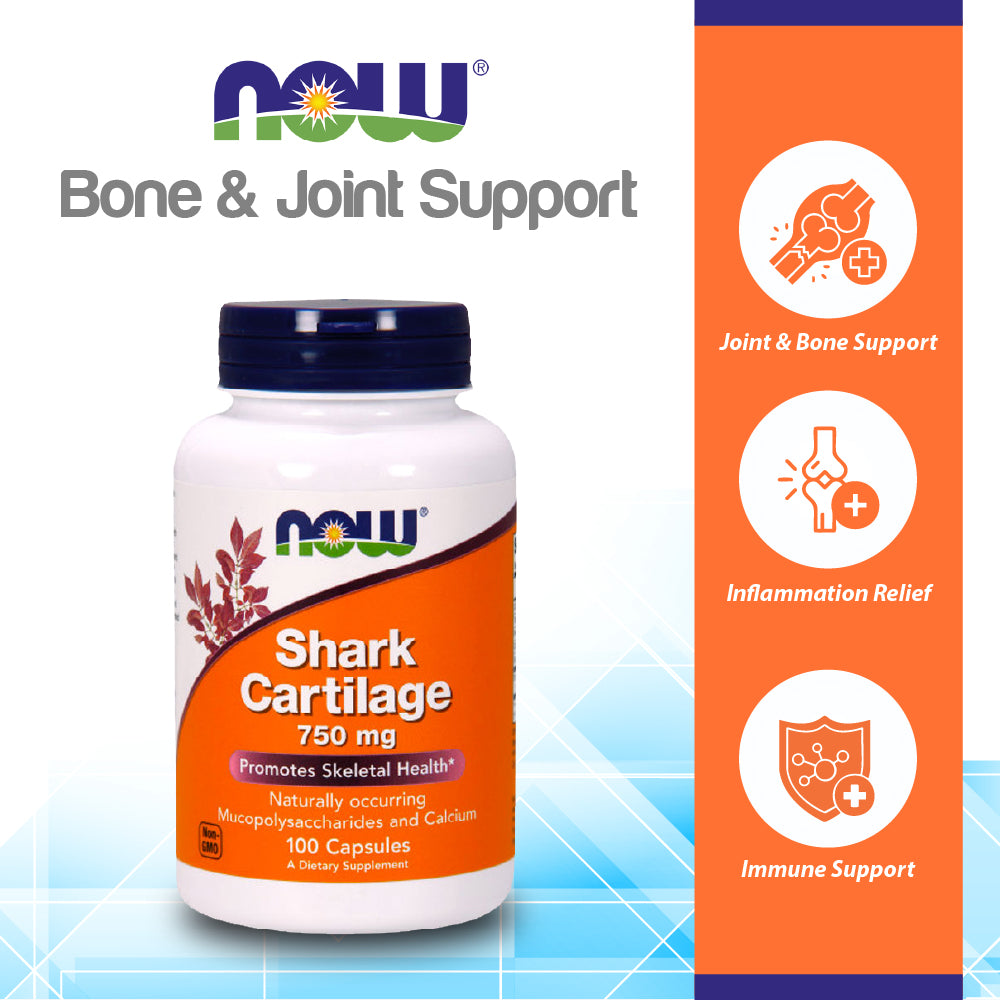 NOW Supplements, Shark Cartilage 750 mg with Naturally occurring Mucopolysaccharides and Calcium, 100 Capsules Vitamins & Supplements NOW Foods USA
