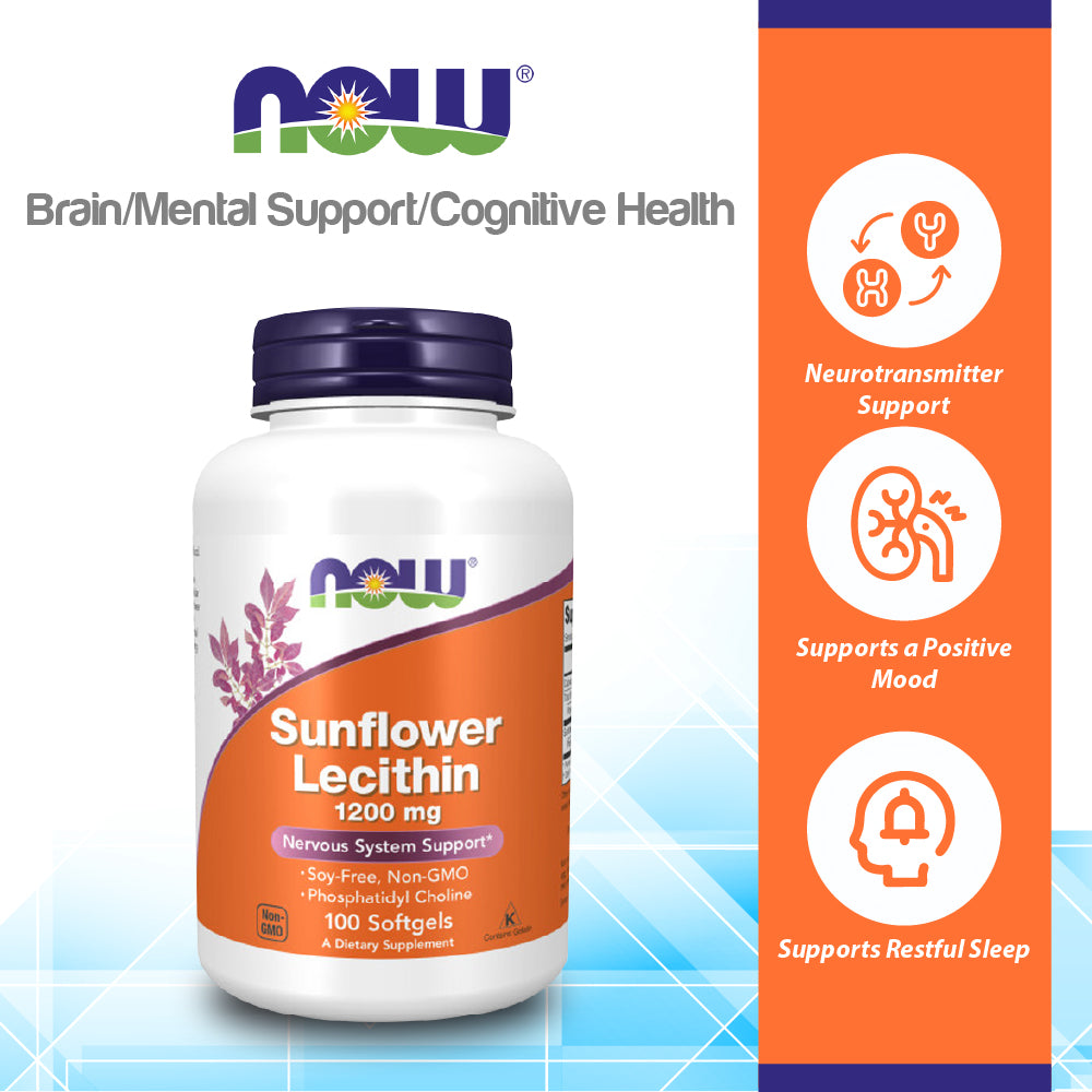 NOW Supplements, Sunflower Lecithin 1200 mg with Phosphatidyl Choline, 100 Softgels Vitamins & Supplements NOW Foods USA
