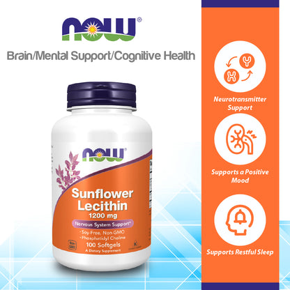NOW Supplements, Sunflower Lecithin 1200 mg with Phosphatidyl Choline, 100 Softgels Vitamins &amp; Supplements NOW Foods USA
