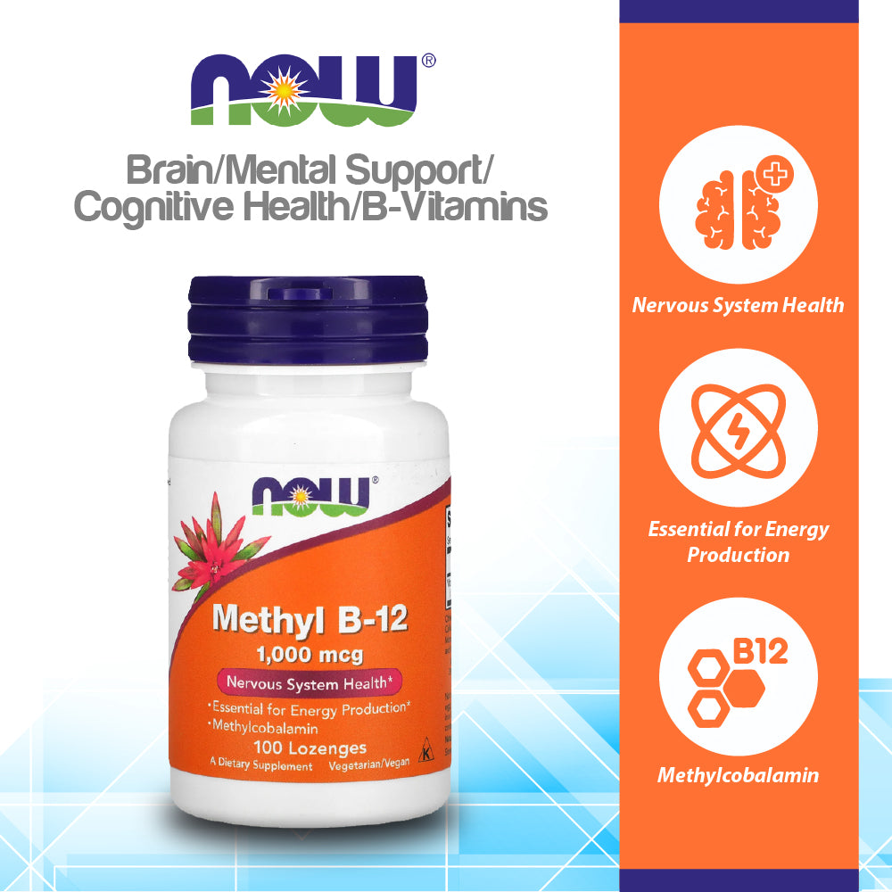 NOW Supplements, Methyl B-12 (Methylcobalamin) 1,000 mcg, Nervous System Health*, 100 Lozenges Vitamins & Supplements NOW Foods USA