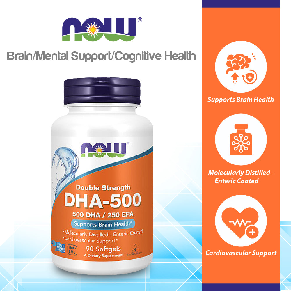 NOW Supplements, DHA-500 with 250 EPA, Molecularly Distilled, Supports Brain Health*, 90 Softgels Vitamins & Supplements NOW Foods USA
