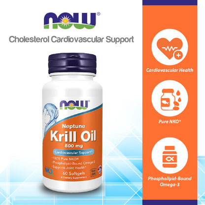 NOW Supplements, Neptune Krill Oil 500 mg, Phospholipid-Bound Omega-3, Cardiovascular Support*, 60 Softgels Vitamins &amp; Supplements NOW Foods USA