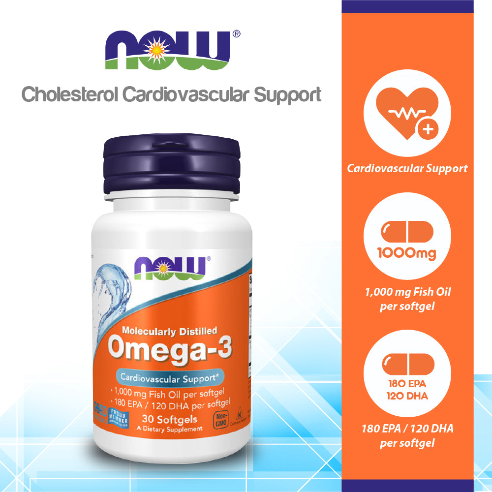 NOW Supplements, Omega-3 180 EPA / 120 DHA, Molecularly Distilled, Cardiovascular Support*, 30 Softgels Vitamins &amp; Supplements NOW Foods USA