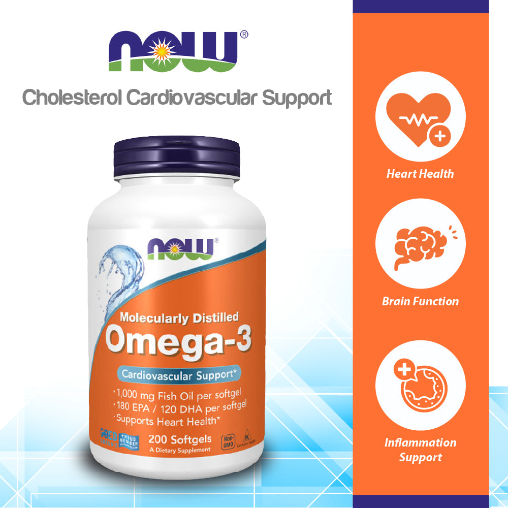 NOW Supplements, Omega-3 180 EPA / 120 DHA, Molecularly Distilled, Cardiovascular Support*, 200 Softgels Vitamins &amp; Supplements NOW Foods USA