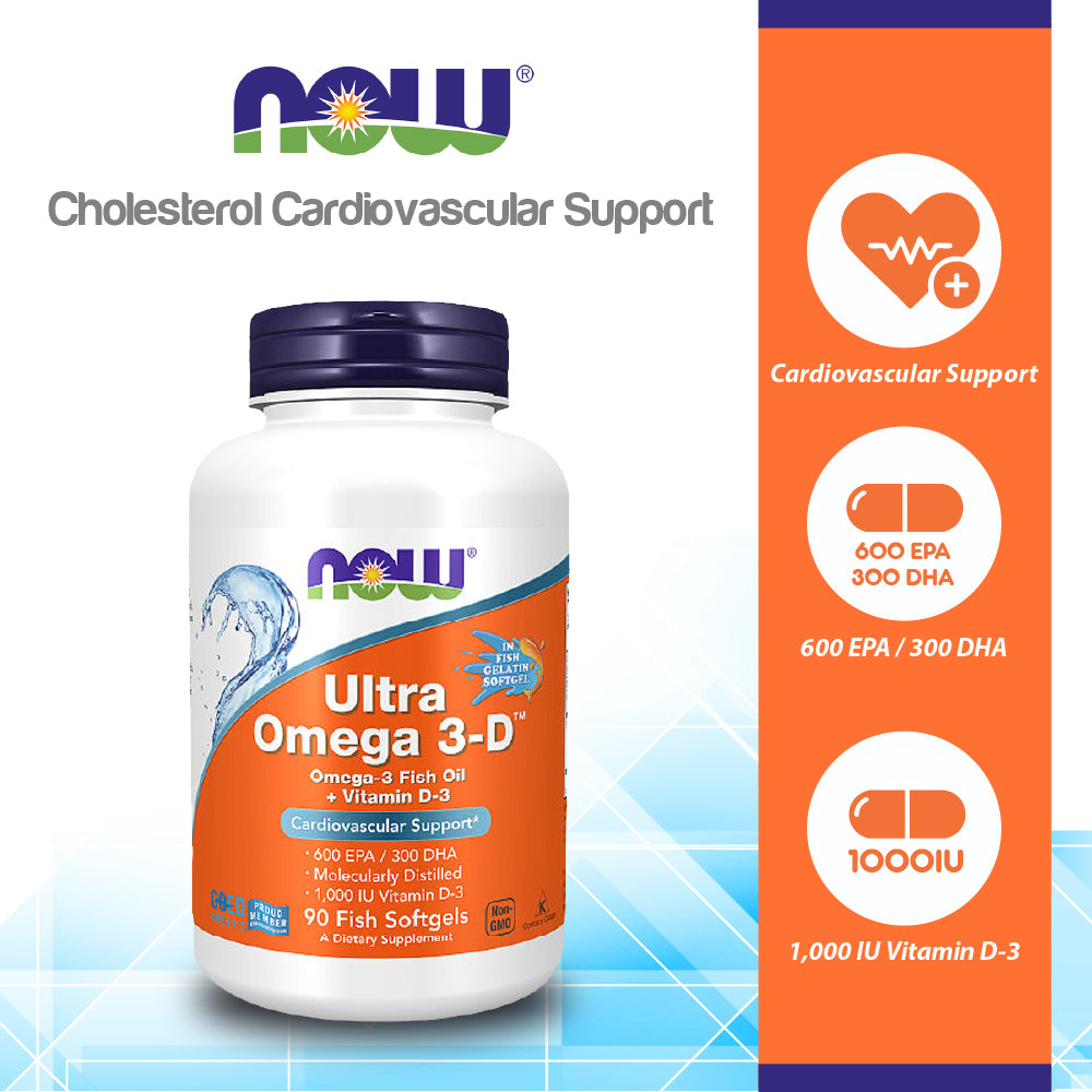 NOW Supplements, Ultra Omega 3-D™, Omega-3 Fish Oil + Vitamin D-3, Cardiovascular Support*, 90 Softgels Vitamins & Supplements NOW Foods USA