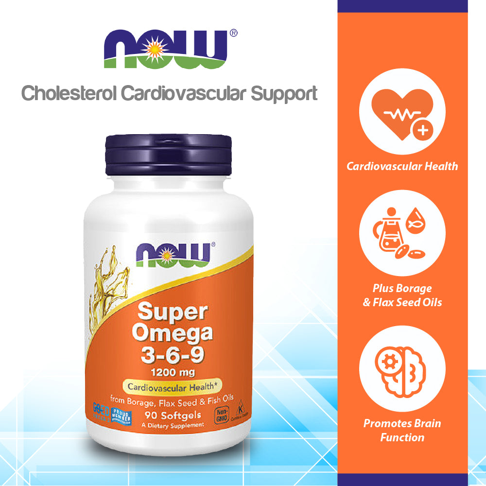 NOW Supplements, Super Omega 3-6-9 1200 mg with a blend of Fish, Borage and Flax Seed Oils, 90 Softgels Vitamins &amp; Supplements NOW Foods USA