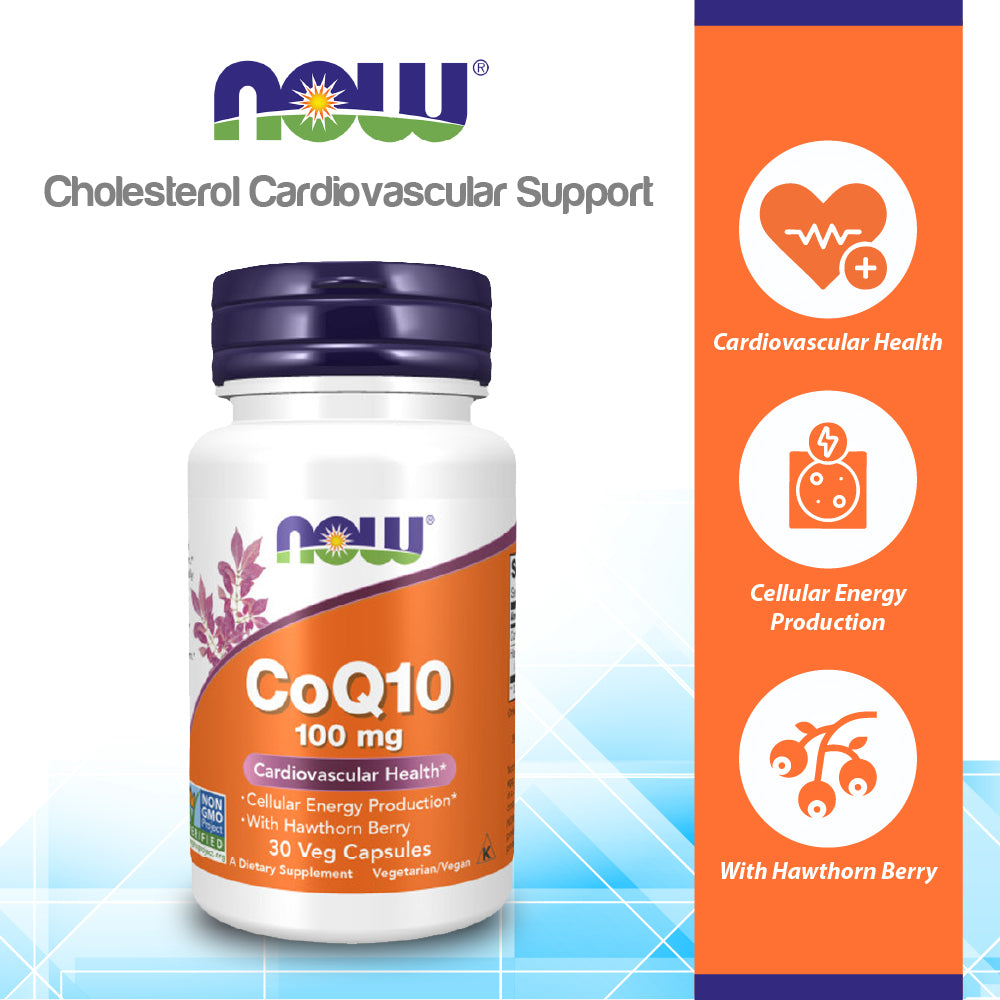 NOW Supplements, CoQ10 100 mg with Hawthorn Berry, Pharmaceutical Grade, All-Trans Form produced by Fermentation, 30 Veg Capsules Vitamins &amp; Supplements NOW Foods USA