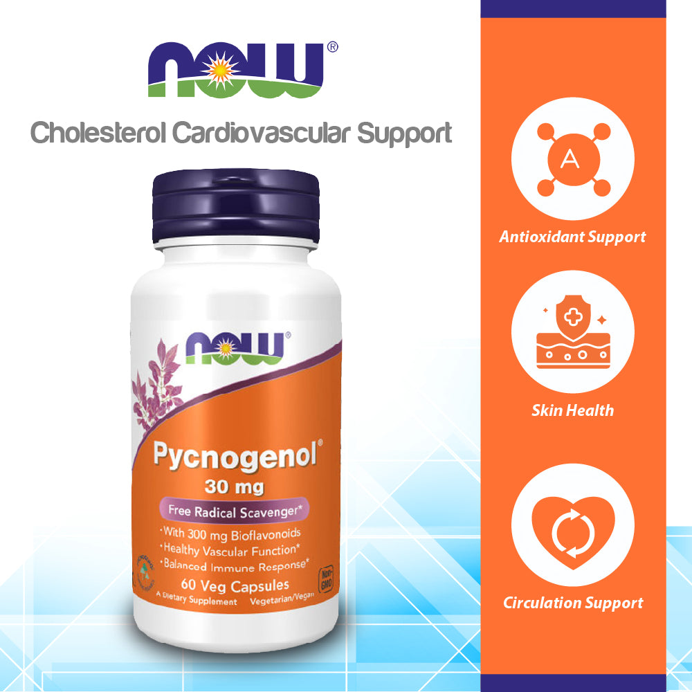 NOW Supplements, Pycnogenol 30 mg (a Unique Combination of Proanthocyanidins from French Maritime Pine) with 300 mg Bioflavonoids, 60 Veg Capsules Vitamins &amp; Supplements NOW Foods USA