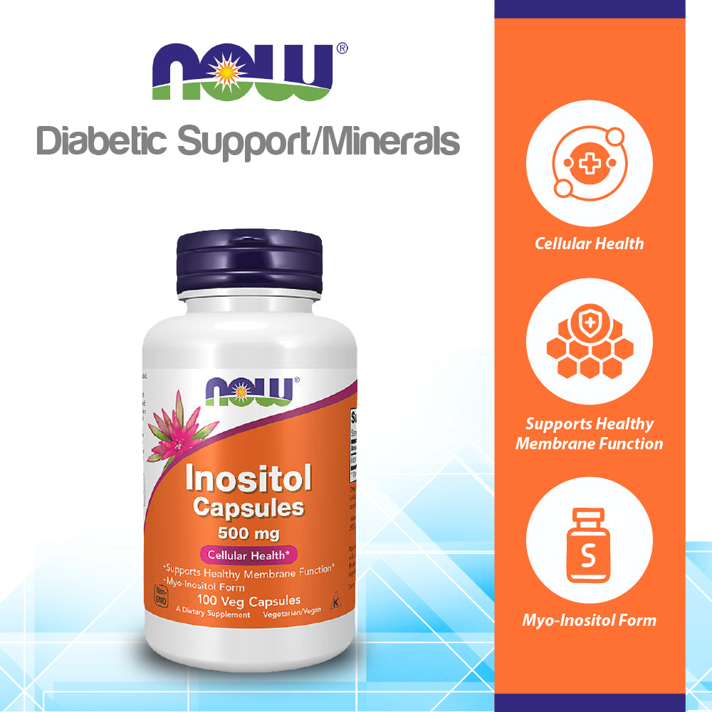 NOW Supplements, Inositol 500 mg, Healthy Membrane Function*, Cellular Health*, 100 Veg Capsules Vitamins &amp; Supplements NOW Foods USA