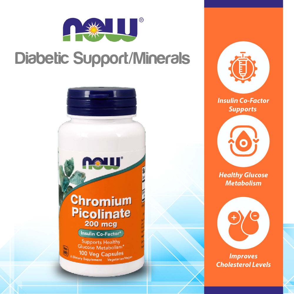 NOW Supplements, Chromium Picolinate 200 mcg, Insulin Co-Factor*, 100 Veg Capsules Vitamins &amp; Supplements NOW Foods USA
