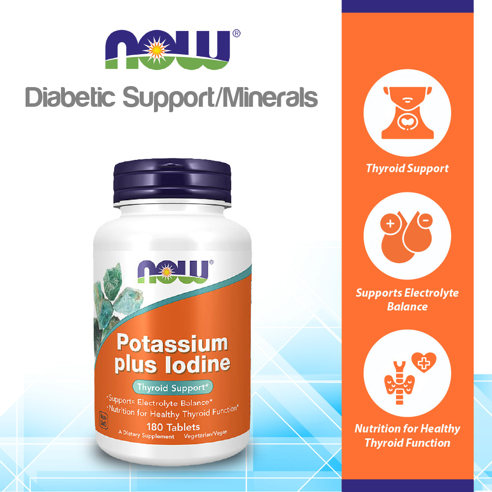 NOW Supplements, Potassium plus Iodine, Supports Electrolyte Balance*, Thyroid Support*, 180 Tablets Vitamins &amp; Supplements NOW Foods USA