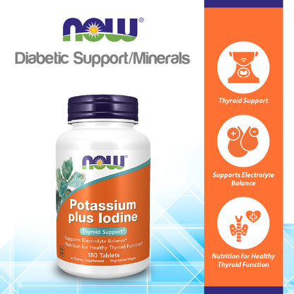 NOW Supplements, Potassium plus Iodine, Supports Electrolyte Balance*, Thyroid Support*, 180 Tablets Vitamins &amp; Supplements NOW Foods USA