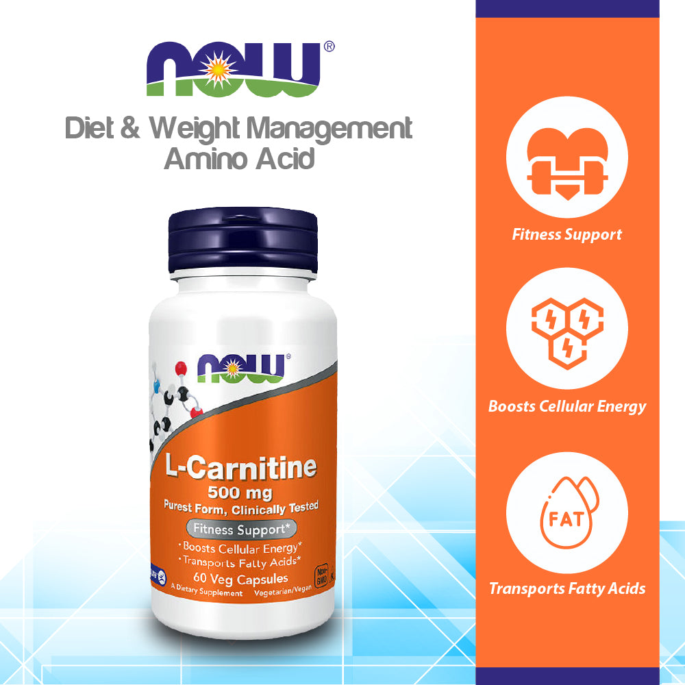 NOW FOODS Supplements, L-Carnitine 500mg, Purest Form, Amino Acid, Fitness Support*, 60 Veg Capsules Vitamins &amp; Supplements NOW Foods USA