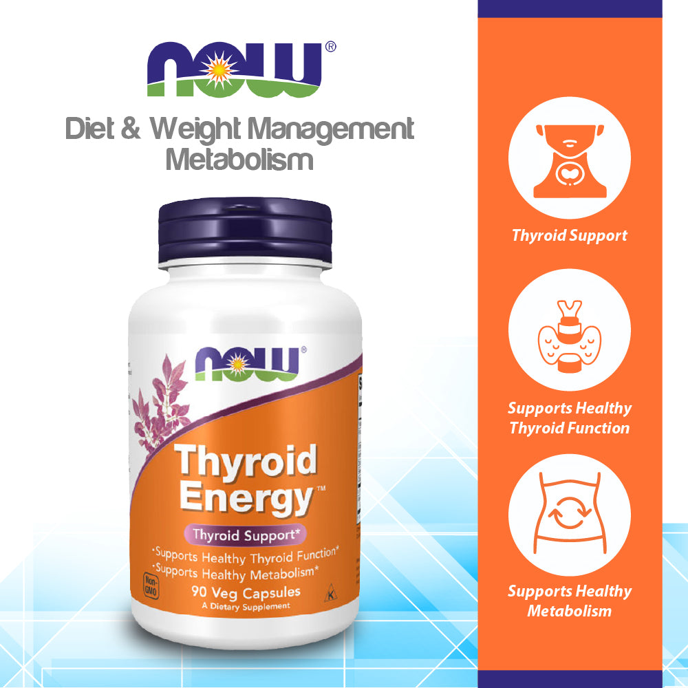 NOW Supplements, Thyroid Energy™, Iodine and Tyrosine plus Selenium, Zinc and Copper, 90 Veg Capsules Vitamins &amp; Supplements NOW Foods USA