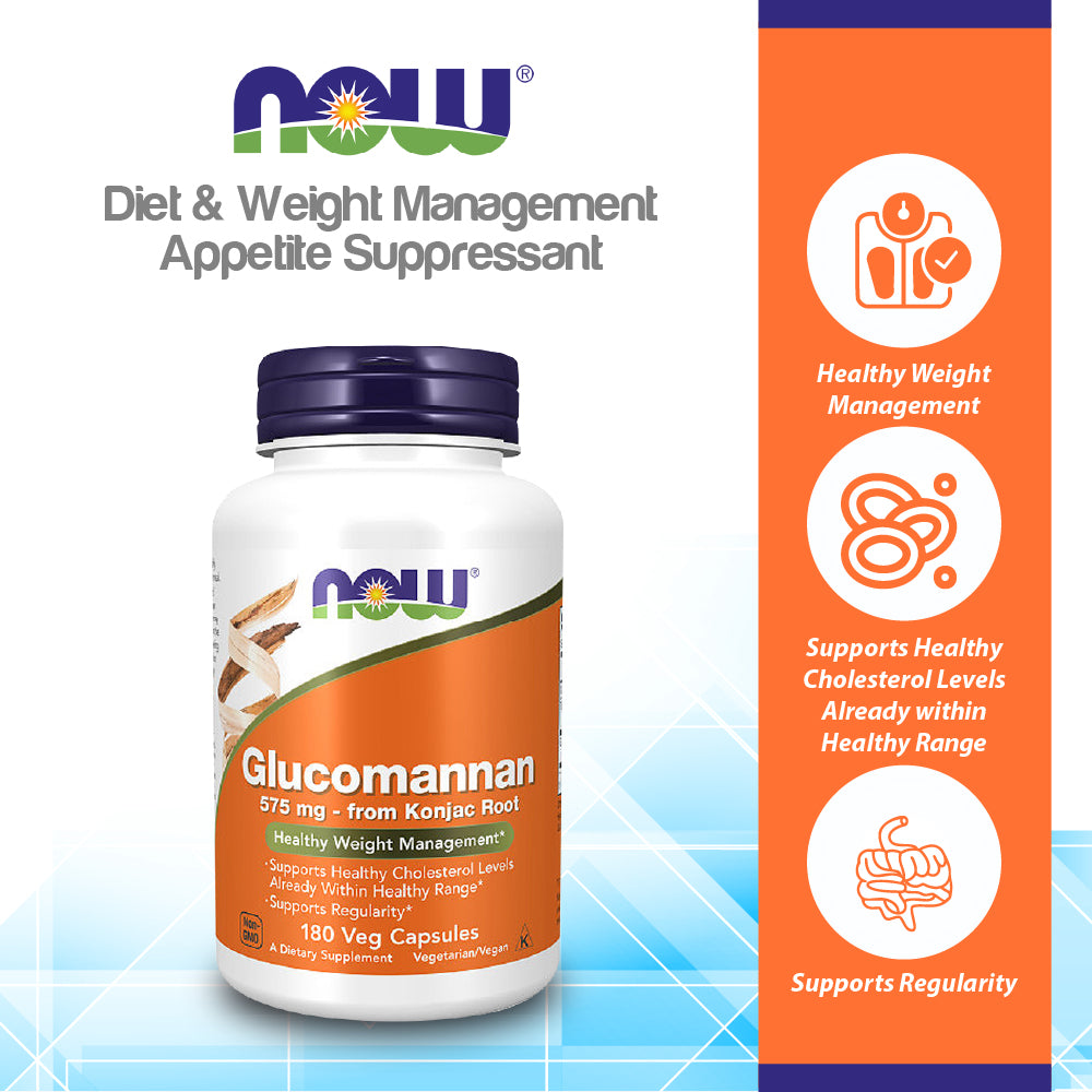 NOW Supplements, Glucomannan (Amorphophallus konjac) 575 mg, Supports Regularity*, Healthy Weight Management*, 180 Veg Capsules Vitamins &amp; Supplements NOW Foods USA