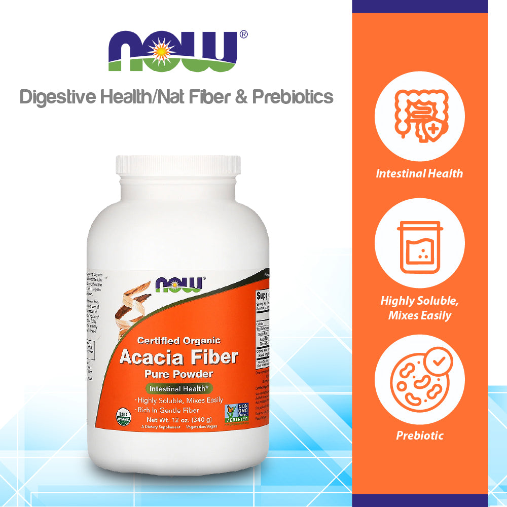 NOW Supplements, Acacia Pure Powder, Certified Organic, Highly Soluble, Mixes Easily, Intestinal Health*, 12-Ounce (340 g) Vitamins &amp; Supplements NOW Foods USA
