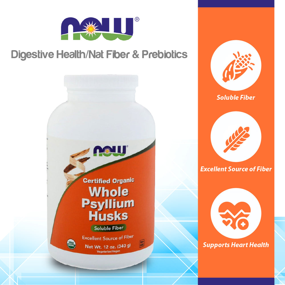 NOW Supplements, Whole Psyllium Husks, Certified Organic, Non-GMO Project Verified, Soluble Fiber, 12-Ounce (340 g) Vitamins &amp; Supplements NOW Foods USA