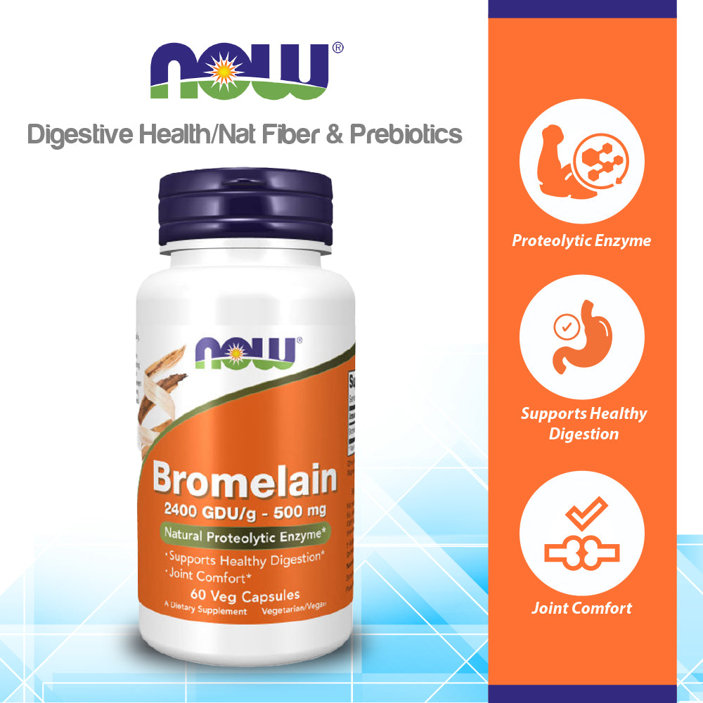 NOW Supplements, Bromelain (Natural Proteolytic Enzyme) 2,400 GDU/g - 500 mg, Natural Proteolytic Enzyme*, 60 Veg Capsules Vitamins &amp; Supplements NOW Foods USA