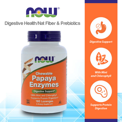 NOW Supplements, Papaya Enzyme with Mint and Chlorophyll, Digestive Support*, 180 Chewable Lozenges Vitamins &amp; Supplements NOW Foods USA