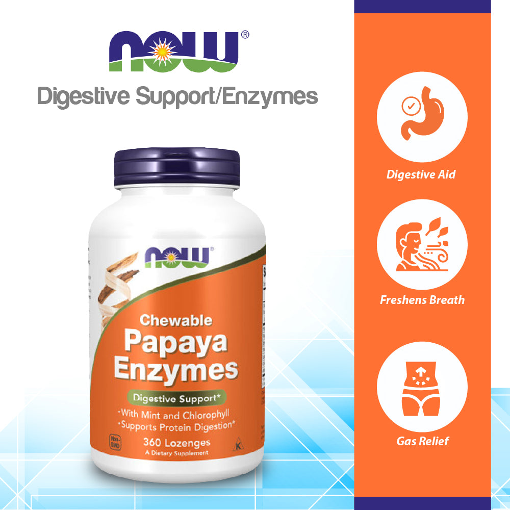 NOW Supplements, Papaya Enzyme with Mint and Chlorophyll, Digestive Support*, 360 Chewable Lozenges Vitamins &amp; Supplements NOW Foods USA