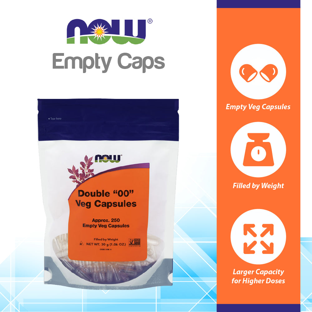 NOW Supplements, Empty Vegetarian Capsules, Double &quot;00&quot;, Filled by Weight, Non-GMO Project Verified, 250 Veg Capsules Vitamins &amp; Supplements NOW Foods USA