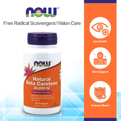 NOW Supplements, Natural Beta Carotene 25,000 IU, Essential Nutrition, 90 Softgels Vitamins &amp; Supplements NOW Foods USA
