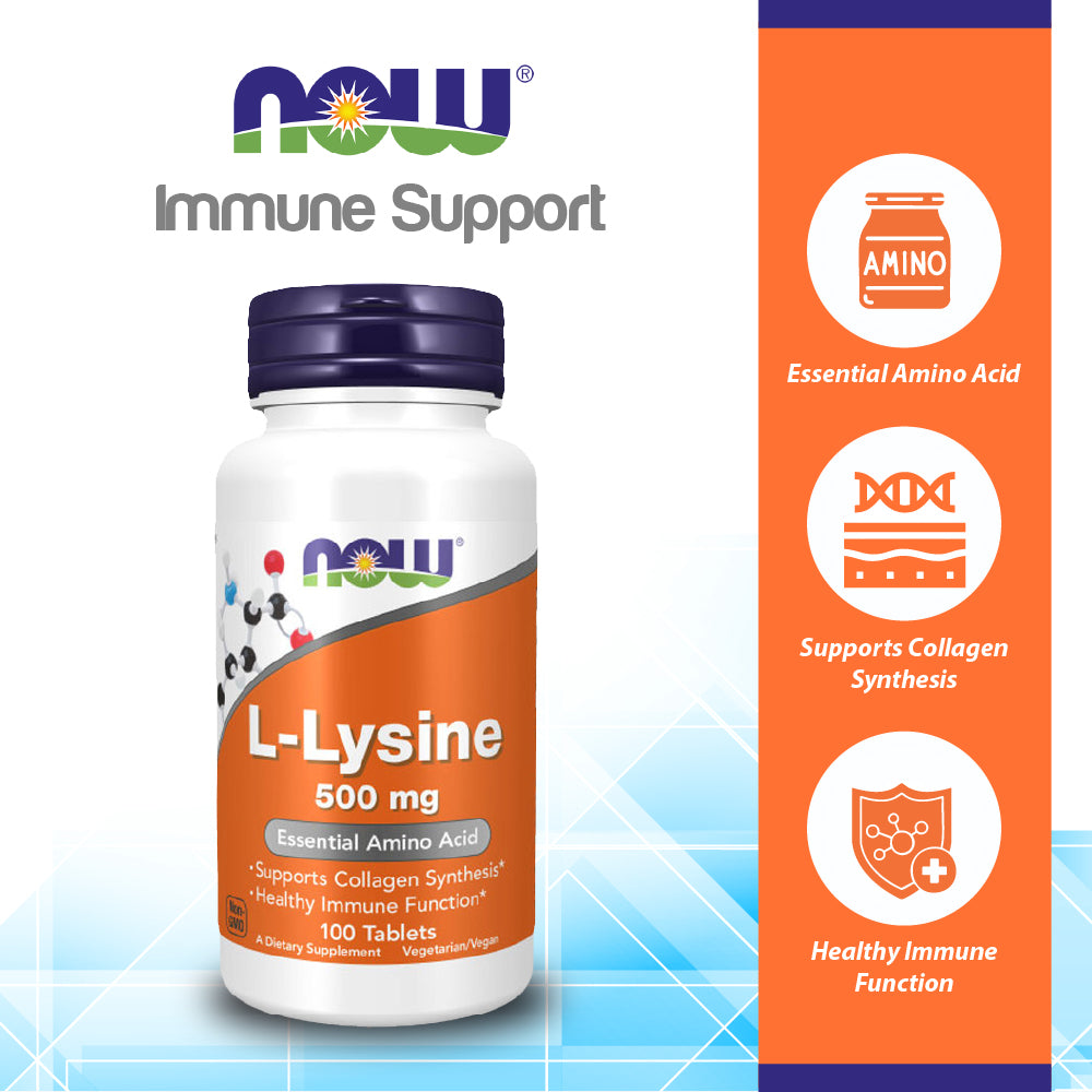 NOW FOODS Supplements, L-Lysine (L-Lysine Hydrochloride) 500 mg, Amino Acid, 100 Tablets Vitamins &amp; Supplements NOW Foods USA