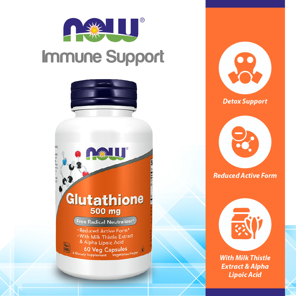 NOW Supplements, Glutathione 500 mg, With Milk Thistle Extract & Alpha Lipoic Acid, Free Radical Neutralizer*, 60 Veg Capsules Vitamins & Supplements NOW Foods USA