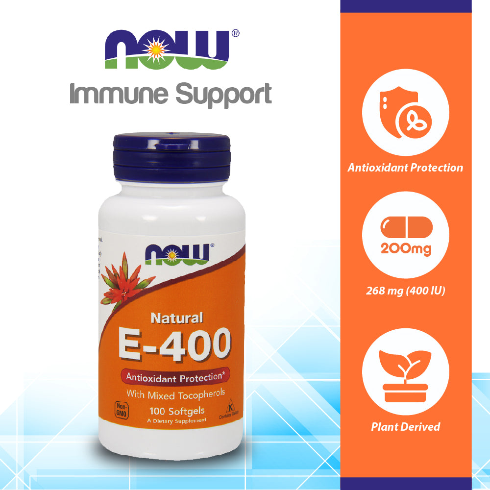 NOW Supplements, Vitamin E-400 IU Mixed Tocopherols, Antioxidant Protection*, 100 Softgels Vitamins &amp; Supplements NOW Foods USA