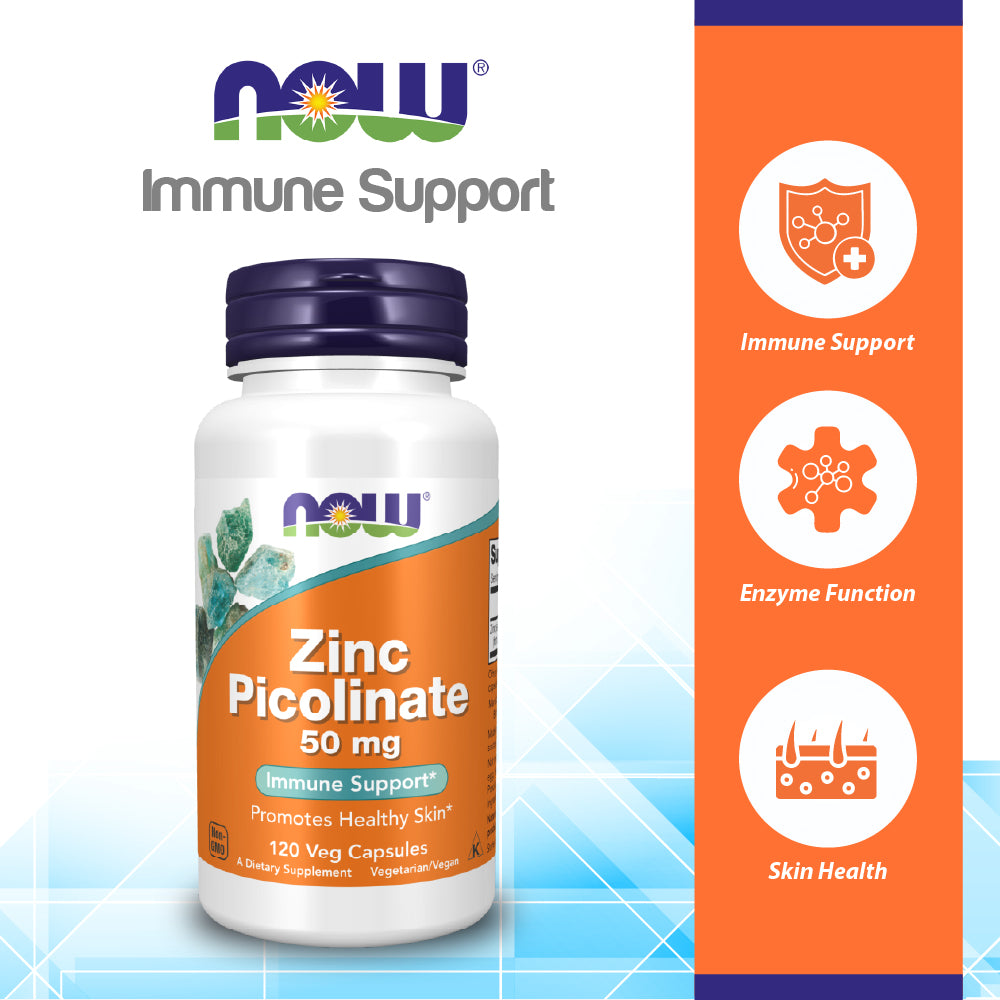 NOW Supplements, Zinc Picolinate 50 mg, Supports Enzyme Functions*, Immune Support*, 120 Veg Capsules Vitamins &amp; Supplements NOW Foods USA