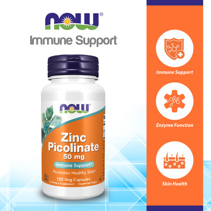 NOW Supplements, Zinc Picolinate 50 mg, Supports Enzyme Functions*, Immune Support*, 120 Veg Capsules Vitamins &amp; Supplements NOW Foods USA
