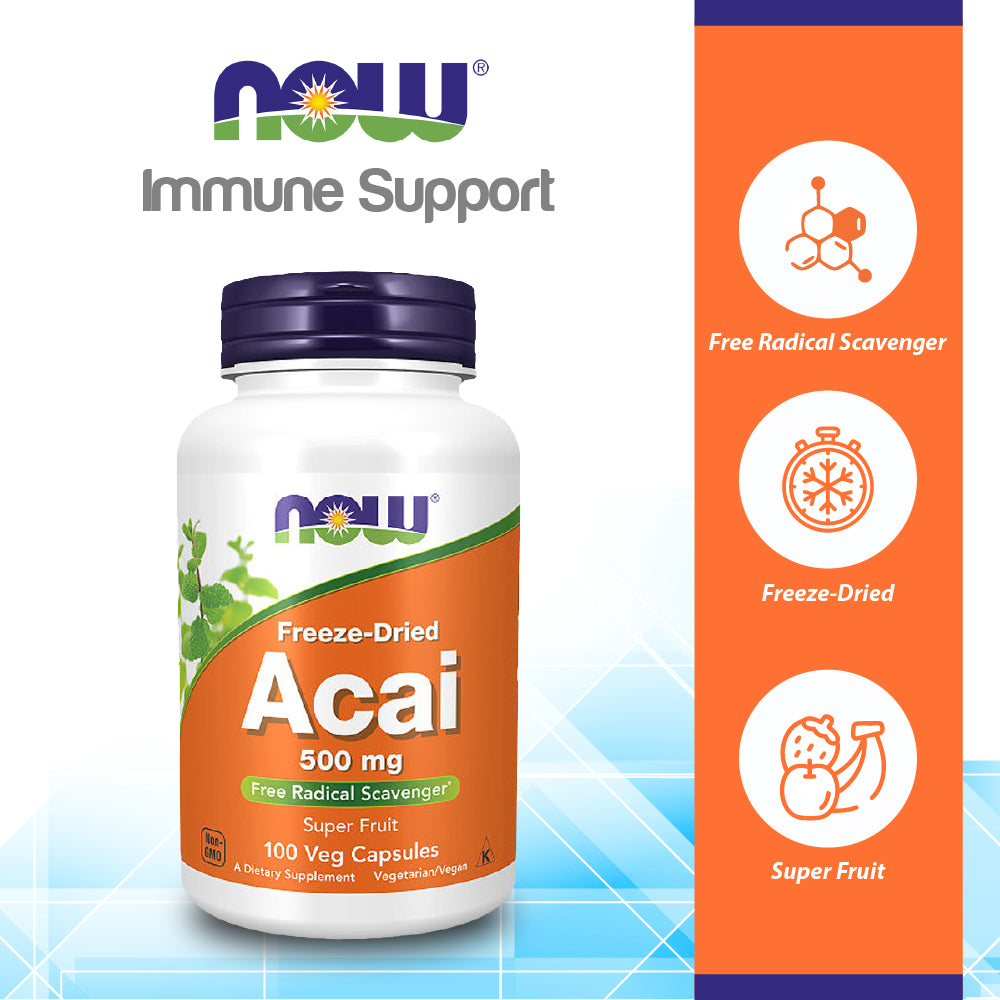 NOW Supplements, Acai 500 mg, Freeze-Dried Super Fruit with Polyphenols, Ellagic Acid, Rutin, Anthocyanins and Catechins, 100 Veg Capsules Vitamins &amp; Supplements NOW Foods USA