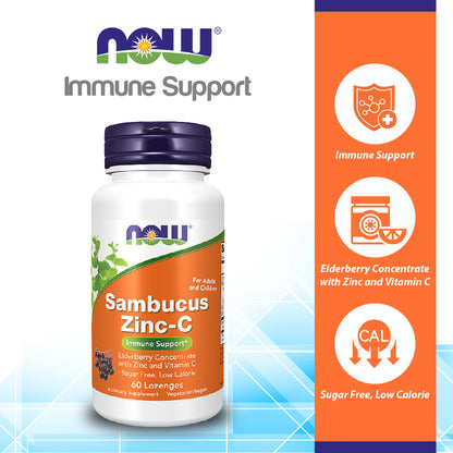 (Best by 01/26) NOW Supplements, Sambucus Zinc-C with Elderberry Concentrate and Vitamin C, 60 Lozenges Vitamins &amp; Supplements NOW Foods USA