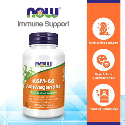 NOW Supplements, KSM-66 Ashwagandha®, Stress and Sleep Support, 90 Veg Capsules Vitamins &amp; Supplements NOW Foods USA