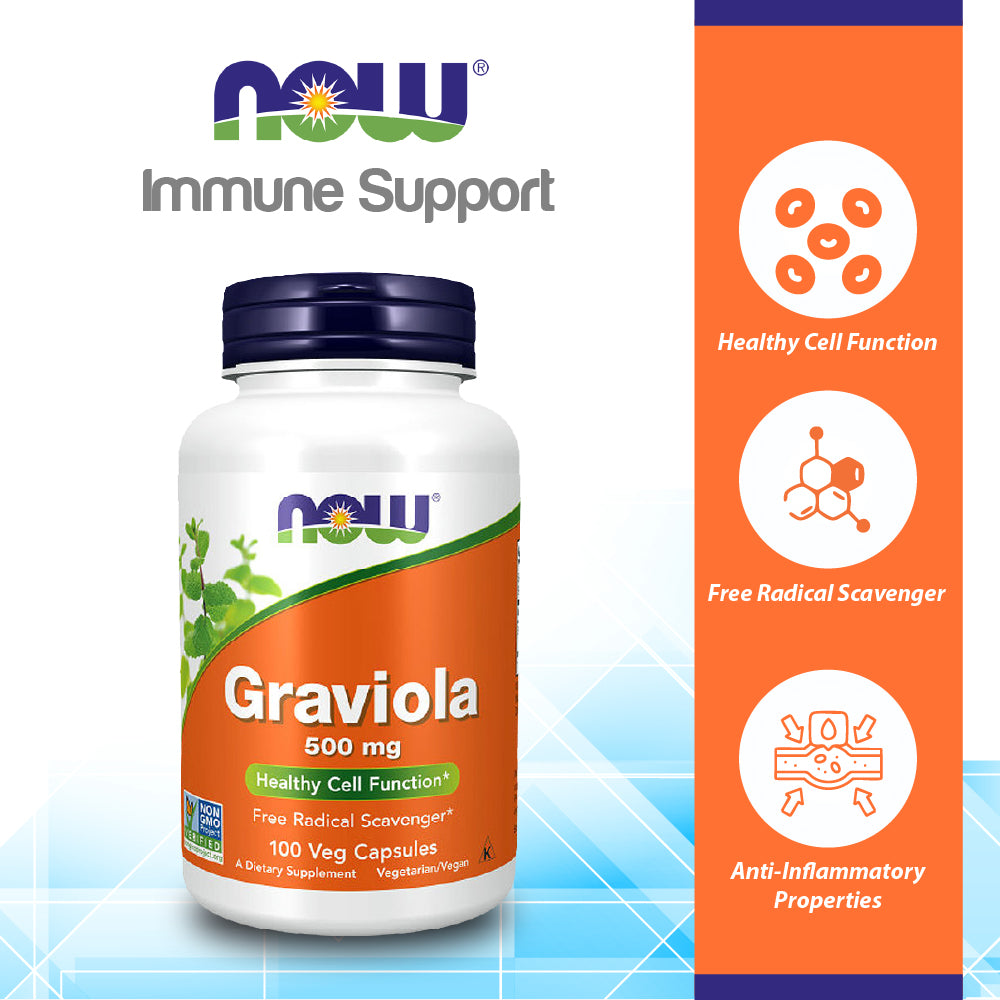 NOW Supplements, Graviola (Annona muricata) 500 mg, Healthy Cell Function*, 100 Veg Capsules Vitamins &amp; Supplements NOW Foods USA